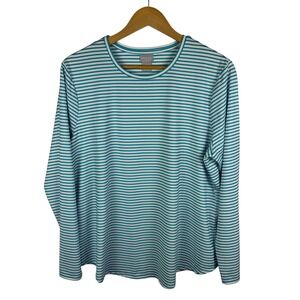 Chicos Zenergy Blue Striped Top Sz 2 (US 12) Long‎ Sleeve Nautical Lightweight